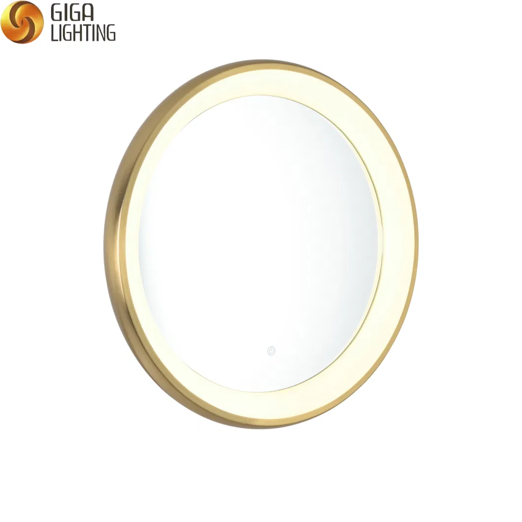 Customization Modern Hotel Round LED Wall Mirror Light Golden Brass Bathroom Mirror Lamp for LED Makeup Mirror Lighting