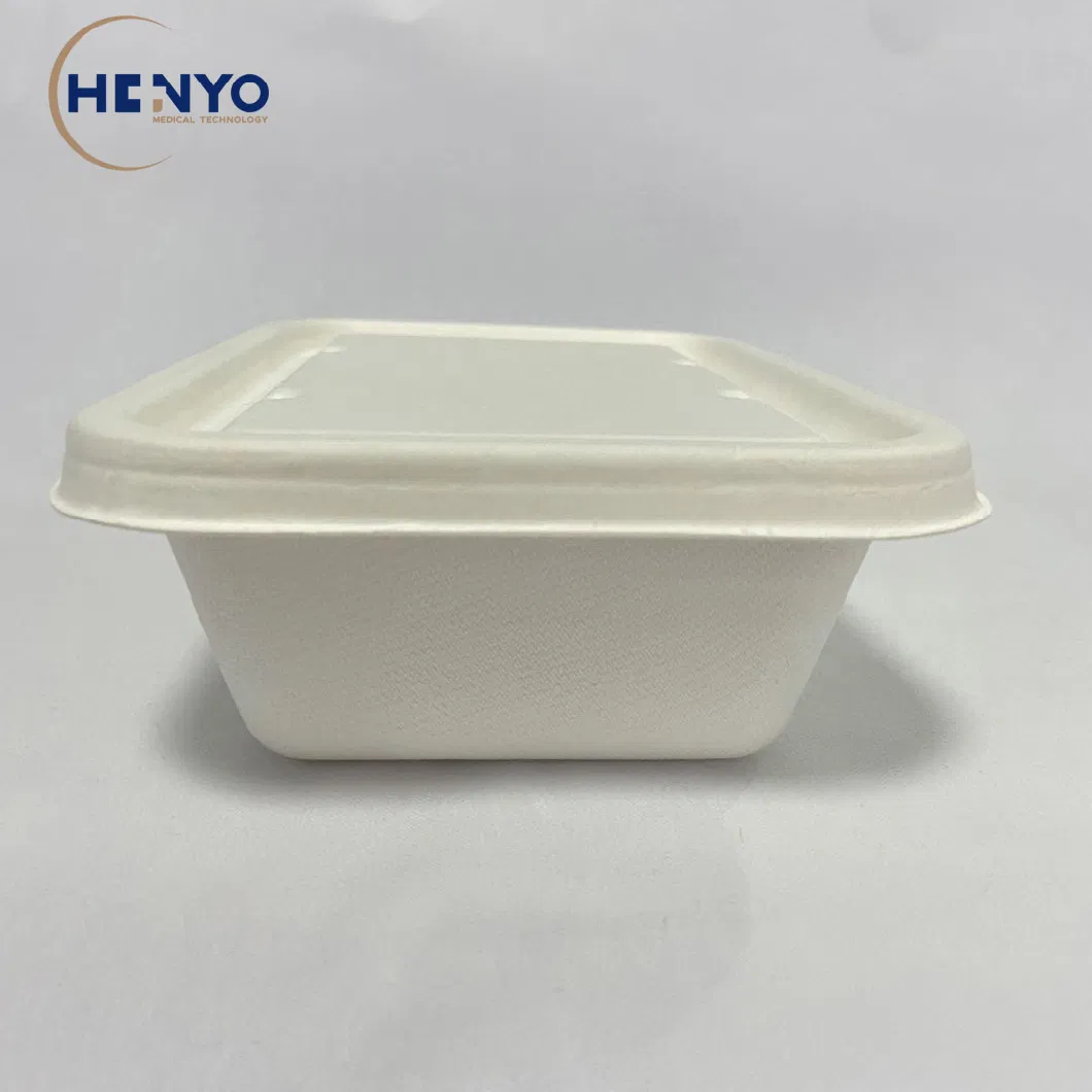 Disposable Biodegradable Bagasse Tableware 750ml Square Lunch Box Meal Box